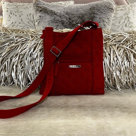 Vera Bradley Handbags - VERA BRADLEY Red Microfiber Zipper Hipster Crossbody Travel Light Minimalist